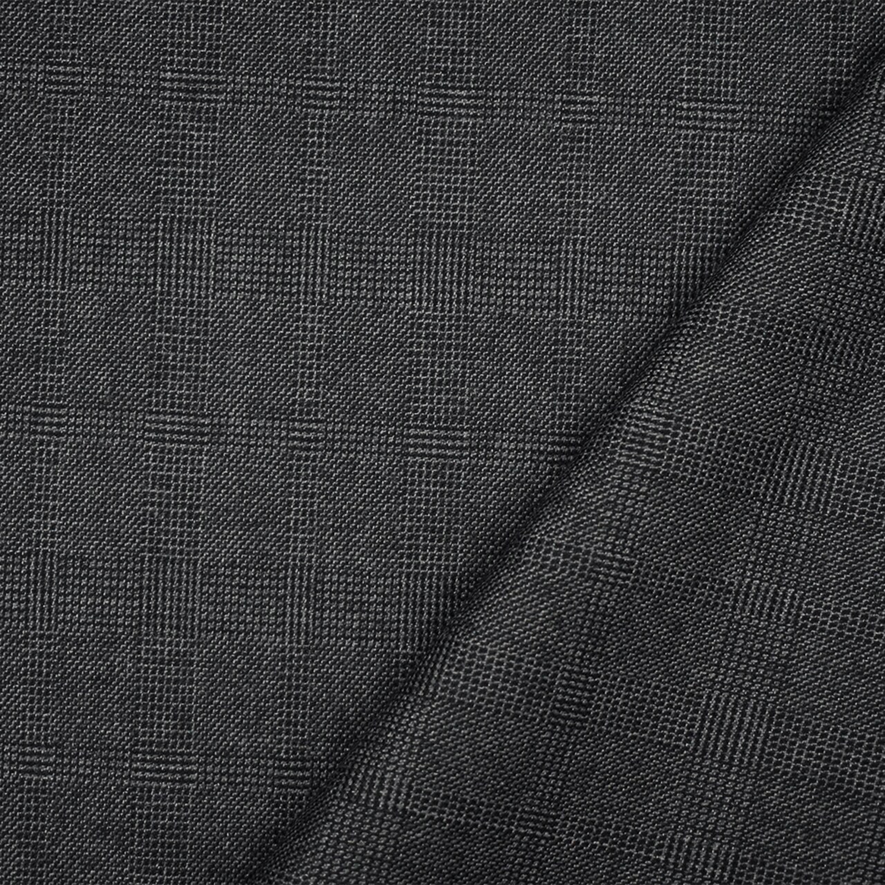 Black-Gray Wool Polyester Check Plaid Dobby Suiting Fabric By the Yard